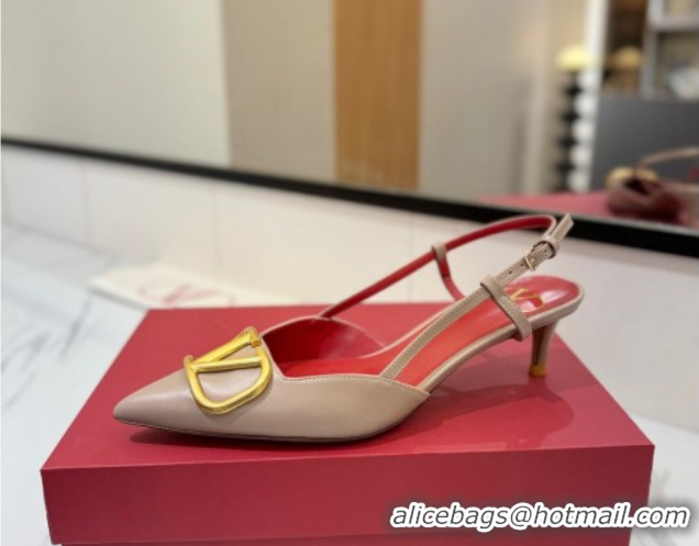 Discount Valentino VLogo Signature Slingback Pumps 4.5cm in Matte Calfskin Dusty Beige 2025 VA082110