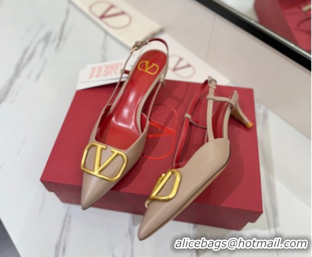 Discount Valentino VLogo Signature Slingback Pumps 4.5cm in Matte Calfskin Dusty Beige 2025 VA082110