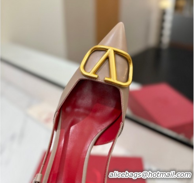 Discount Valentino VLogo Signature Slingback Pumps 4.5cm in Matte Calfskin Dusty Beige 2025 VA082110