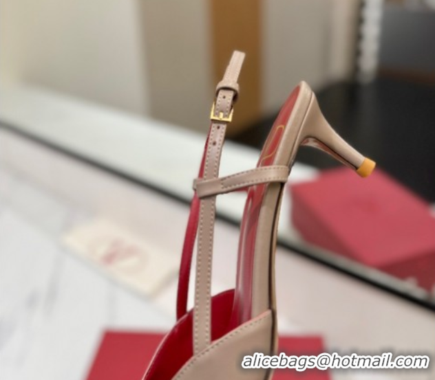 Discount Valentino VLogo Signature Slingback Pumps 4.5cm in Matte Calfskin Dusty Beige 2025 VA082110