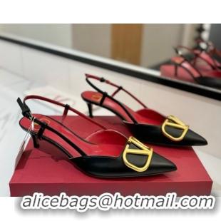 Big Discount Valentino VLogo Signature Slingback Pumps 4.5cm in Matte Calfskin Black2 2025 VA082110