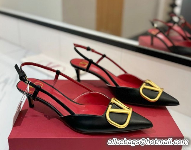 Big Discount Valentino VLogo Signature Slingback Pumps 4.5cm in Matte Calfskin Black2 2025 VA082110