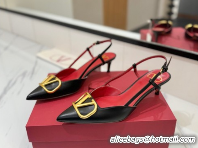 Big Discount Valentino VLogo Signature Slingback Pumps 4.5cm in Matte Calfskin Black2 2025 VA082110