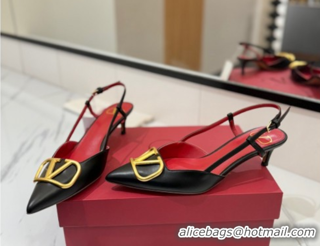 Big Discount Valentino VLogo Signature Slingback Pumps 4.5cm in Matte Calfskin Black2 2025 VA082110