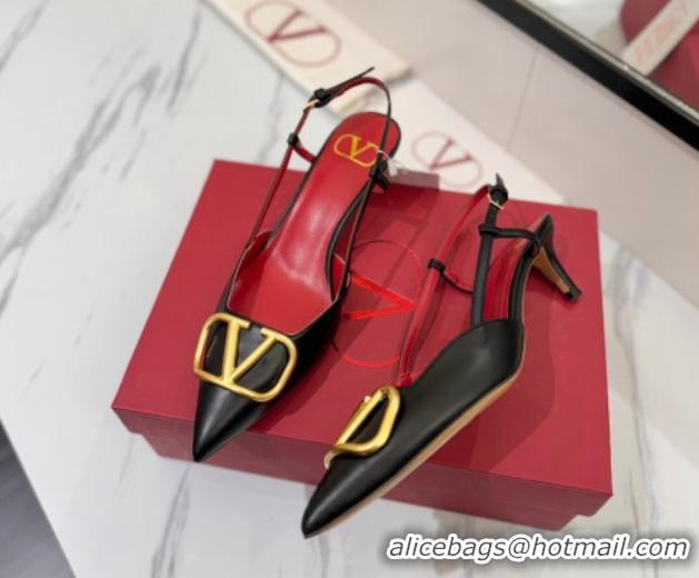 Big Discount Valentino VLogo Signature Slingback Pumps 4.5cm in Matte Calfskin Black2 2025 VA082110