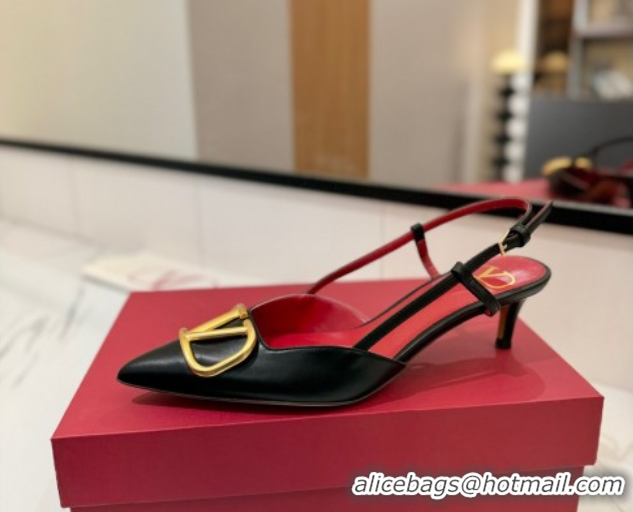 Big Discount Valentino VLogo Signature Slingback Pumps 4.5cm in Matte Calfskin Black2 2025 VA082110