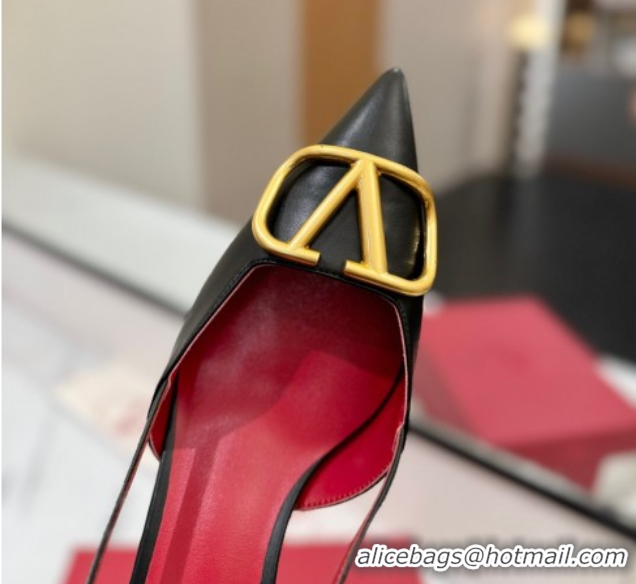 Big Discount Valentino VLogo Signature Slingback Pumps 4.5cm in Matte Calfskin Black2 2025 VA082110