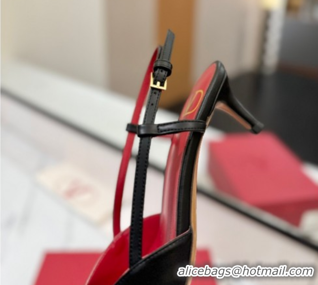 Big Discount Valentino VLogo Signature Slingback Pumps 4.5cm in Matte Calfskin Black2 2025 VA082110