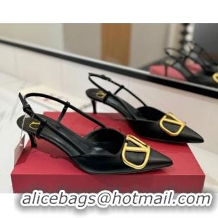 Good Looking Valentino VLogo Signature Slingback Pumps 4.5cm in Matte Calfskin Black/Gold 2025 VA082110