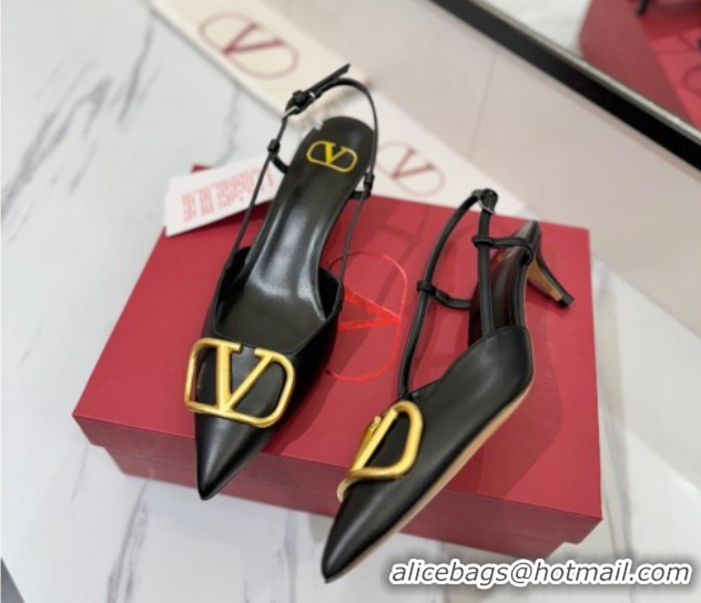 Good Looking Valentino VLogo Signature Slingback Pumps 4.5cm in Matte Calfskin Black/Gold 2025 VA082110