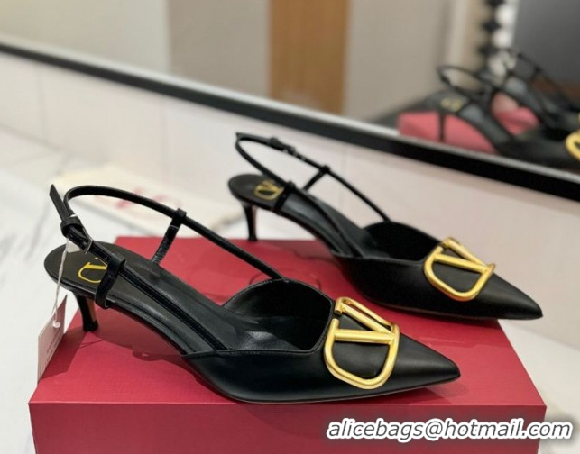Good Looking Valentino VLogo Signature Slingback Pumps 4.5cm in Matte Calfskin Black/Gold 2025 VA082110