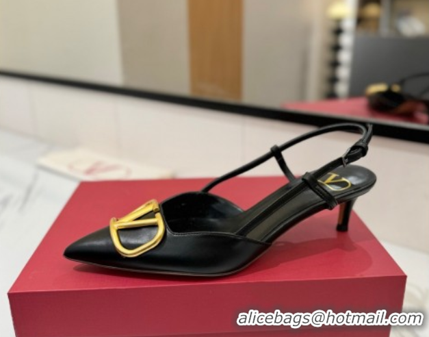 Good Looking Valentino VLogo Signature Slingback Pumps 4.5cm in Matte Calfskin Black/Gold 2025 VA082110