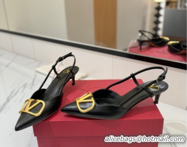 Good Looking Valentino VLogo Signature Slingback Pumps 4.5cm in Matte Calfskin Black/Gold 2025 VA082110