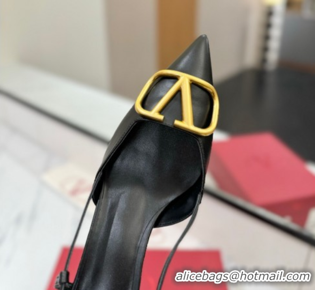 Good Looking Valentino VLogo Signature Slingback Pumps 4.5cm in Matte Calfskin Black/Gold 2025 VA082110