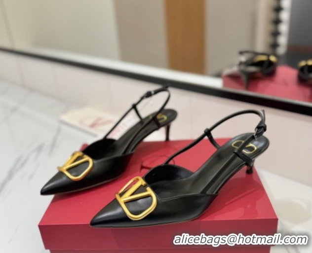 Good Looking Valentino VLogo Signature Slingback Pumps 4.5cm in Matte Calfskin Black/Gold 2025 VA082110