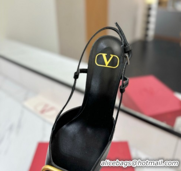 Good Looking Valentino VLogo Signature Slingback Pumps 4.5cm in Matte Calfskin Black/Gold 2025 VA082110