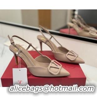 Charming Valentino VLogo Signature Slingback Pumps 8cm in Matte Calfskin Dusty Nude 2025 VA082110