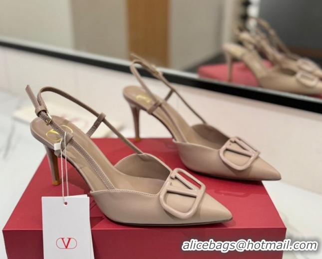 Charming Valentino VLogo Signature Slingback Pumps 8cm in Matte Calfskin Dusty Nude 2025 VA082110