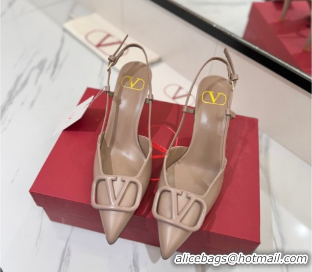 Charming Valentino VLogo Signature Slingback Pumps 8cm in Matte Calfskin Dusty Nude 2025 VA082110