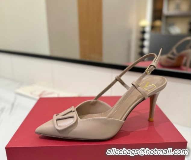 Charming Valentino VLogo Signature Slingback Pumps 8cm in Matte Calfskin Dusty Nude 2025 VA082110