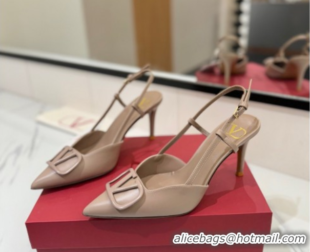 Charming Valentino VLogo Signature Slingback Pumps 8cm in Matte Calfskin Dusty Nude 2025 VA082110