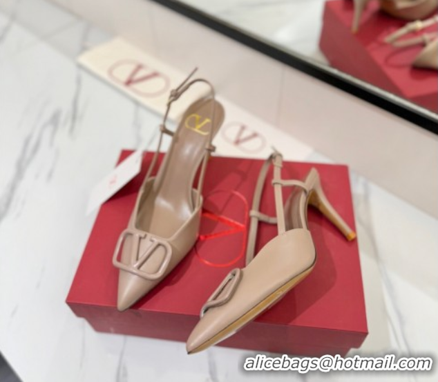 Charming Valentino VLogo Signature Slingback Pumps 8cm in Matte Calfskin Dusty Nude 2025 VA082110