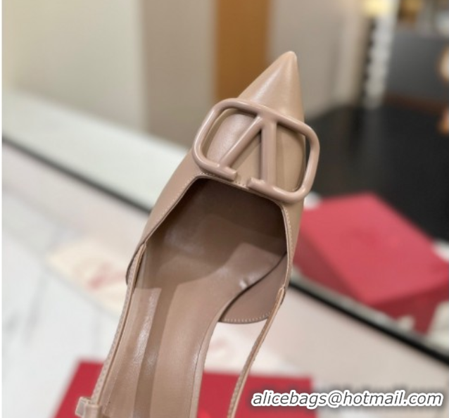 Charming Valentino VLogo Signature Slingback Pumps 8cm in Matte Calfskin Dusty Nude 2025 VA082110