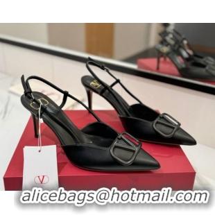 Best Price Valentino VLogo Signature Slingback Pumps 8cm in Matte Calfskin All Black VA082110