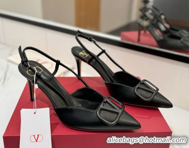 Best Price Valentino VLogo Signature Slingback Pumps 8cm in Matte Calfskin All Black VA082110