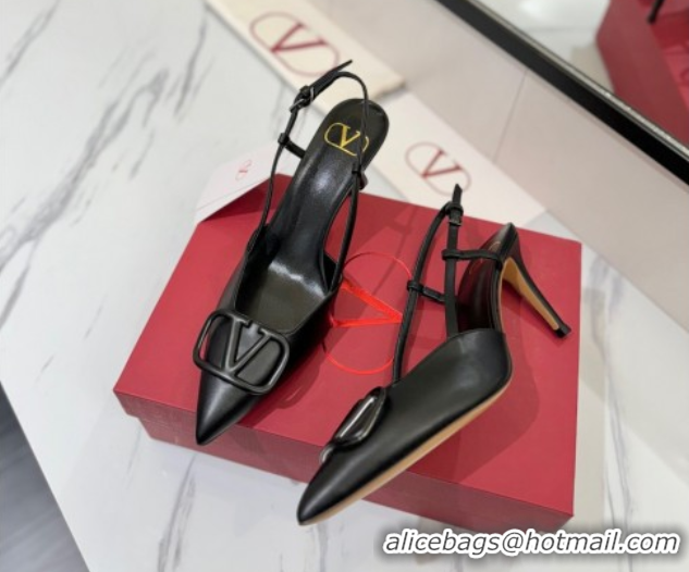 Best Price Valentino VLogo Signature Slingback Pumps 8cm in Matte Calfskin All Black VA082110