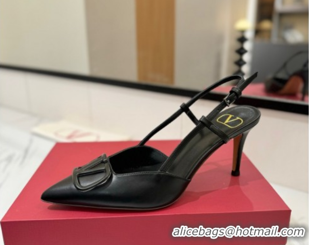Best Price Valentino VLogo Signature Slingback Pumps 8cm in Matte Calfskin All Black VA082110