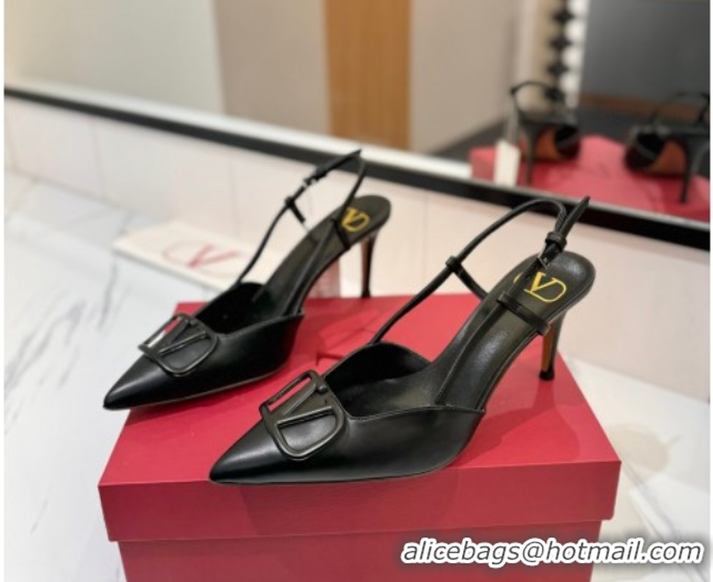 Best Price Valentino VLogo Signature Slingback Pumps 8cm in Matte Calfskin All Black VA082110
