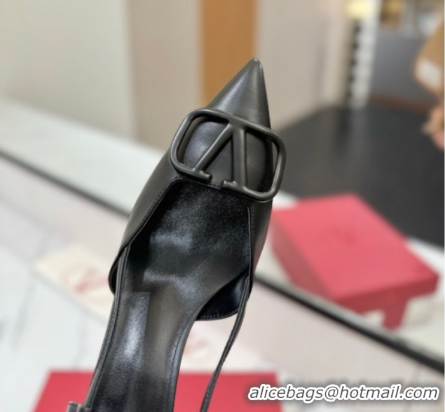 Best Price Valentino VLogo Signature Slingback Pumps 8cm in Matte Calfskin All Black VA082110