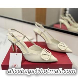 Good Quality Valentino VLogo Signature Slingback Pumps 8cm in Matte Calfskin All White 2025 VA082110
