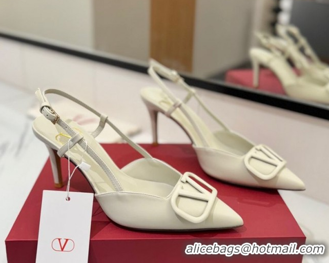 Good Quality Valentino VLogo Signature Slingback Pumps 8cm in Matte Calfskin All White 2025 VA082110