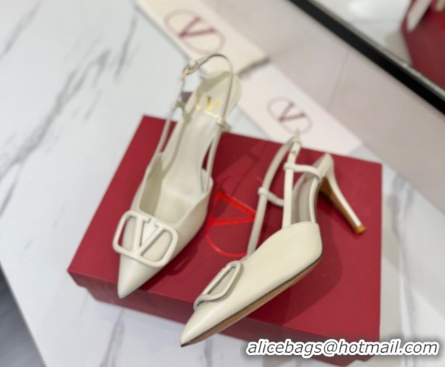 Good Quality Valentino VLogo Signature Slingback Pumps 8cm in Matte Calfskin All White 2025 VA082110