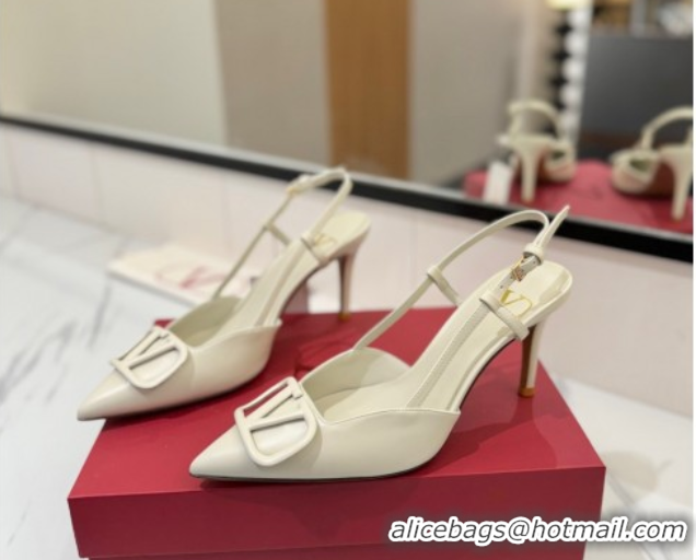 Good Quality Valentino VLogo Signature Slingback Pumps 8cm in Matte Calfskin All White 2025 VA082110