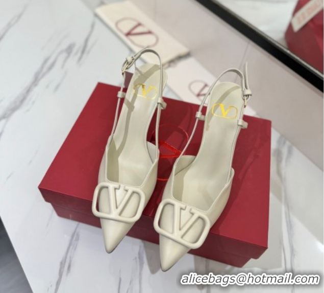 Good Quality Valentino VLogo Signature Slingback Pumps 8cm in Matte Calfskin All White 2025 VA082110