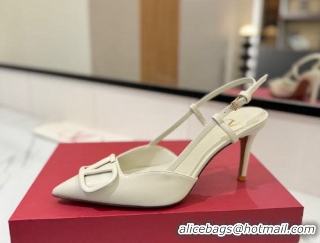 Good Quality Valentino VLogo Signature Slingback Pumps 8cm in Matte Calfskin All White 2025 VA082110