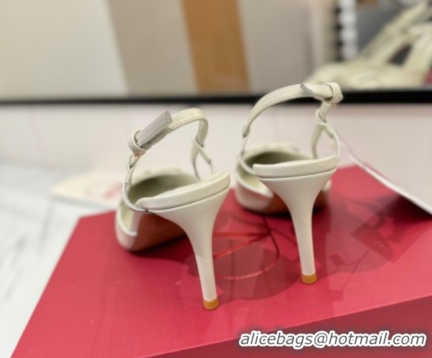 Good Quality Valentino VLogo Signature Slingback Pumps 8cm in Matte Calfskin All White 2025 VA082110