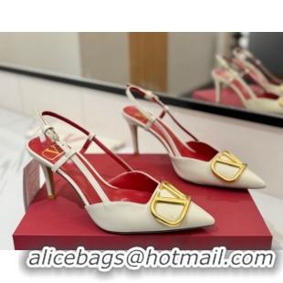 Most Popular Valentino VLogo Signature Slingback Pumps 8cm in Matte Calfskin White/Gold 2025 VA082110