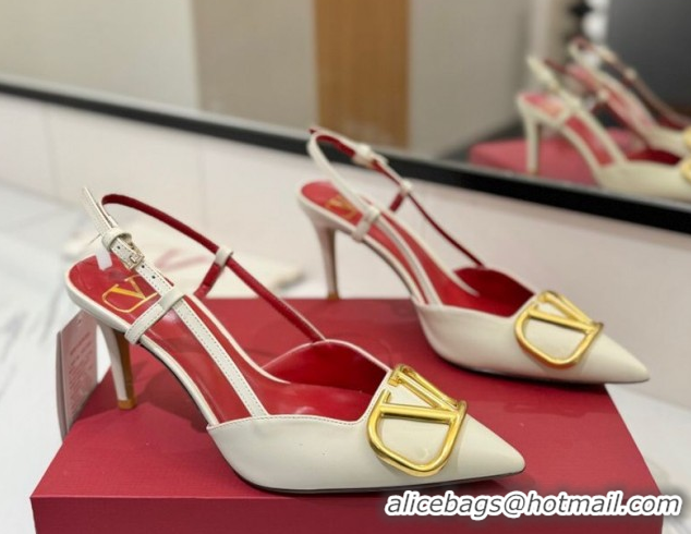 Most Popular Valentino VLogo Signature Slingback Pumps 8cm in Matte Calfskin White/Gold 2025 VA082110