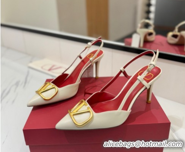 Most Popular Valentino VLogo Signature Slingback Pumps 8cm in Matte Calfskin White/Gold 2025 VA082110