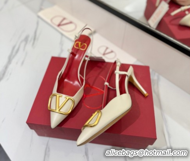 Most Popular Valentino VLogo Signature Slingback Pumps 8cm in Matte Calfskin White/Gold 2025 VA082110