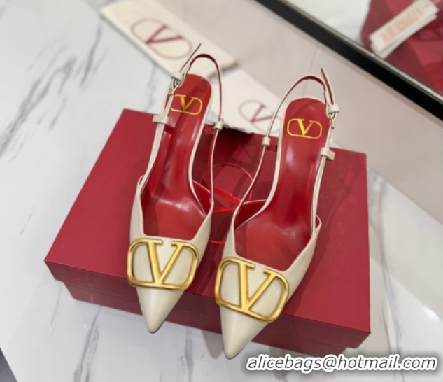 Most Popular Valentino VLogo Signature Slingback Pumps 8cm in Matte Calfskin White/Gold 2025 VA082110
