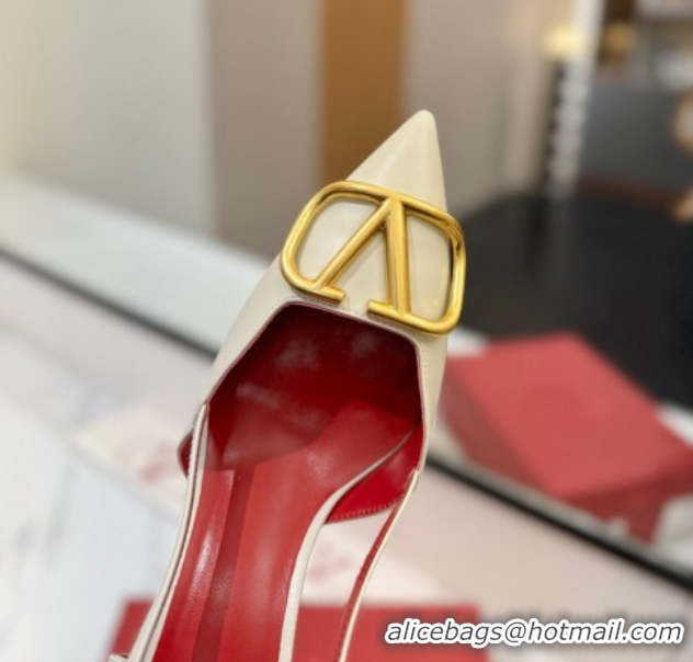 Most Popular Valentino VLogo Signature Slingback Pumps 8cm in Matte Calfskin White/Gold 2025 VA082110