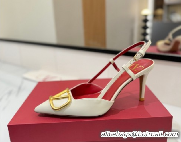 Most Popular Valentino VLogo Signature Slingback Pumps 8cm in Matte Calfskin White/Gold 2025 VA082110