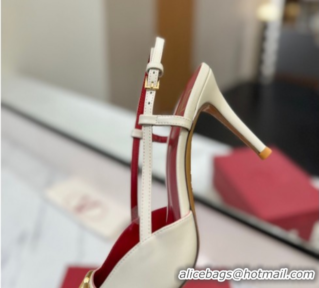 Most Popular Valentino VLogo Signature Slingback Pumps 8cm in Matte Calfskin White/Gold 2025 VA082110