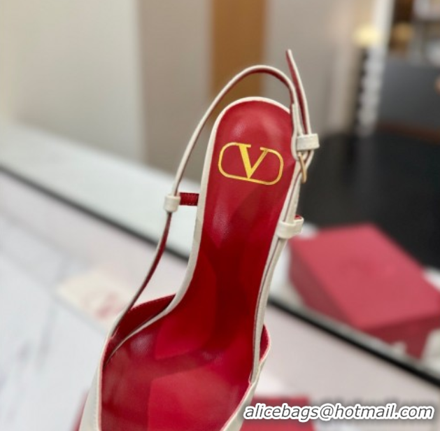 Most Popular Valentino VLogo Signature Slingback Pumps 8cm in Matte Calfskin White/Gold 2025 VA082110