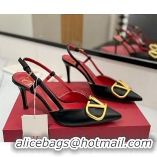 Sumptuous Valentino VLogo Signature Slingback Pumps 8cm in Matte Calfskin Black2 2025 VA082110
